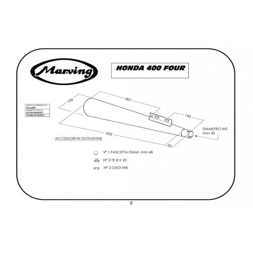 Marving Full Exhaust for Honda Cb 400 Four